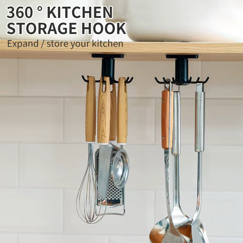 Crochets de cuisine Rotation Rack De Stockage Sans Poinçonnage Mural Ustensiles