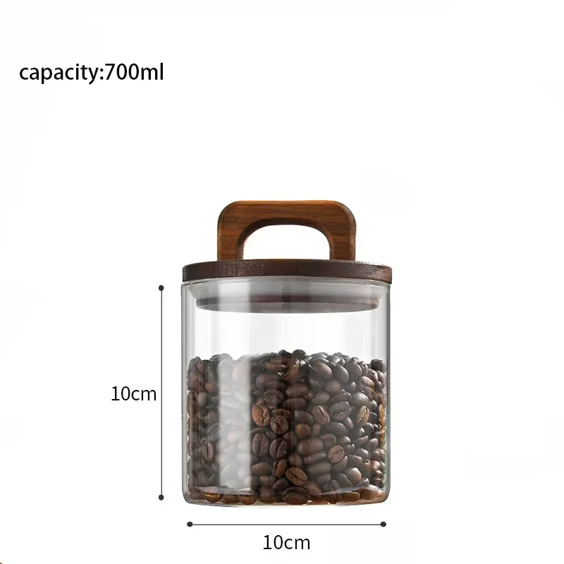 Bocaux en verre pour grains de café avec couvercle en bois