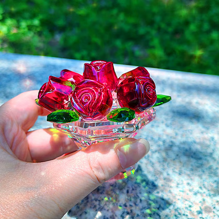Fleurs de roses artificielles en verre de cristal