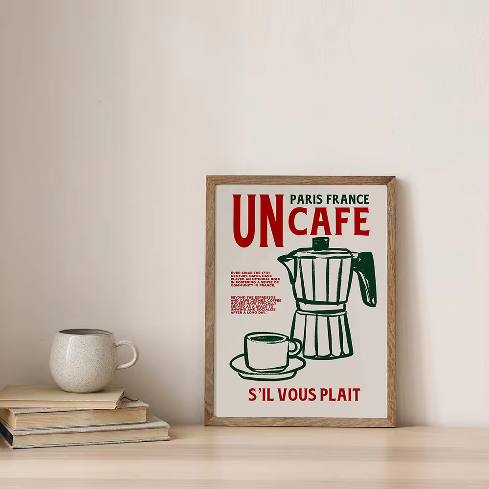 Affiche imprimée de tasses à café multicolores