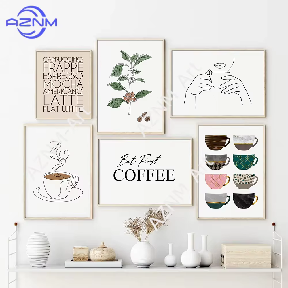 Lot de 1/6 tableaux/posters minimalistes sur le thème du café