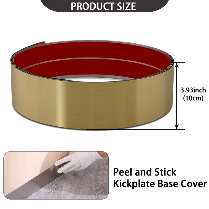 Rouleau de 5 m de plaque de pied en acier inoxydable, couvercle de Base de plaque de pied, garniture de moulage de plinthe pour mur, porte, Protection anti-rayures des orteils