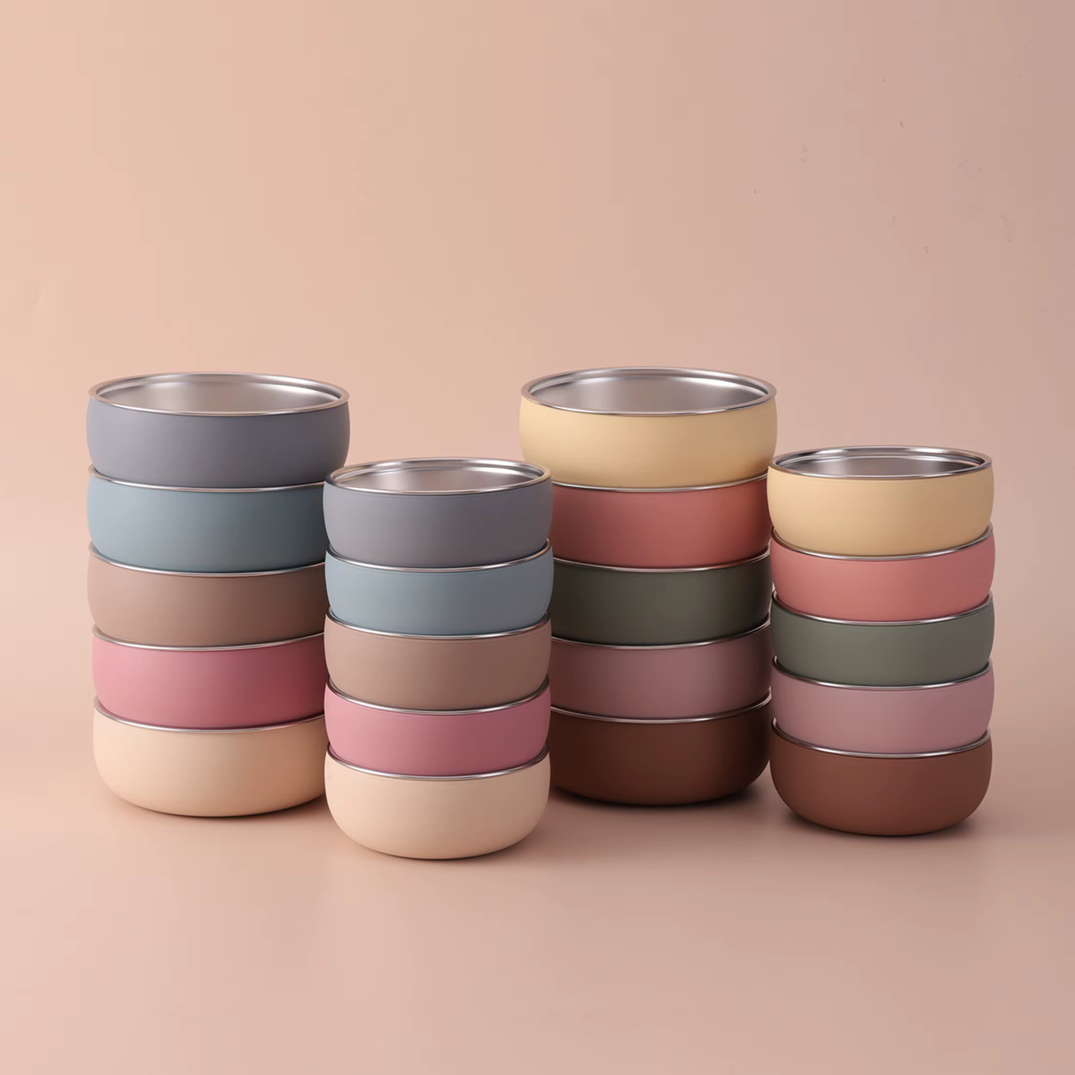 Couleur enfants 2 pièces bol en acier inoxydable ensemble de vaisselle pour l'alimentation du bébé détachable Silicone