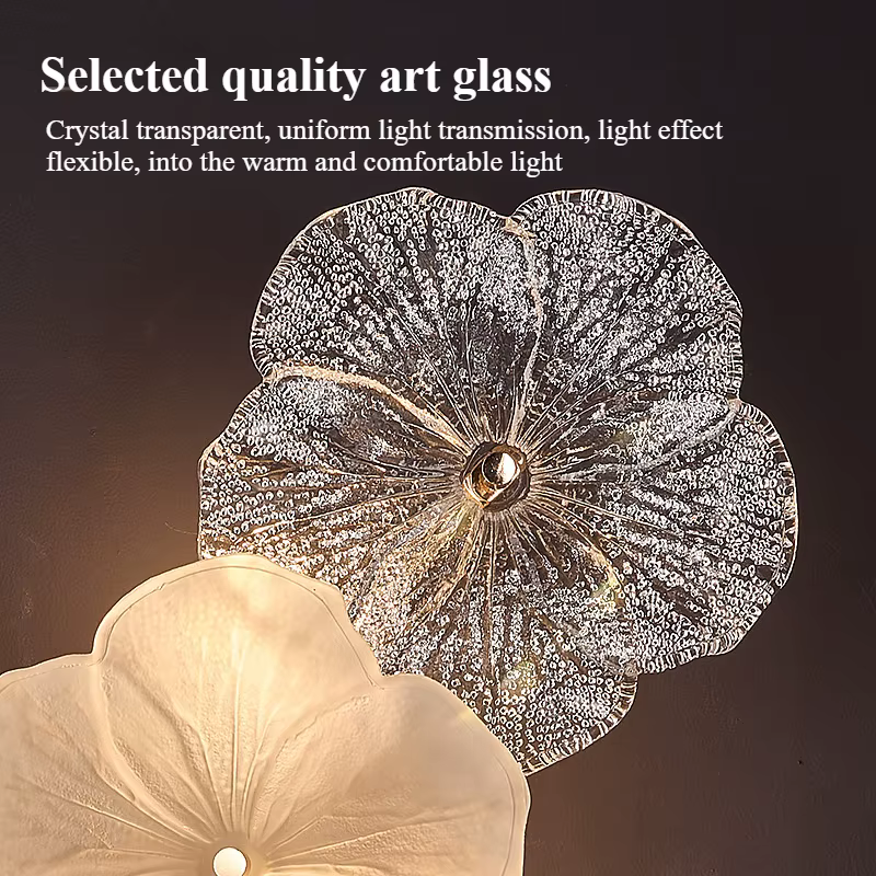 Appliques murales en verre français, lampes murales en forme de fleur, lampe de chevet romantique et créative pour chambre à coucher et salon