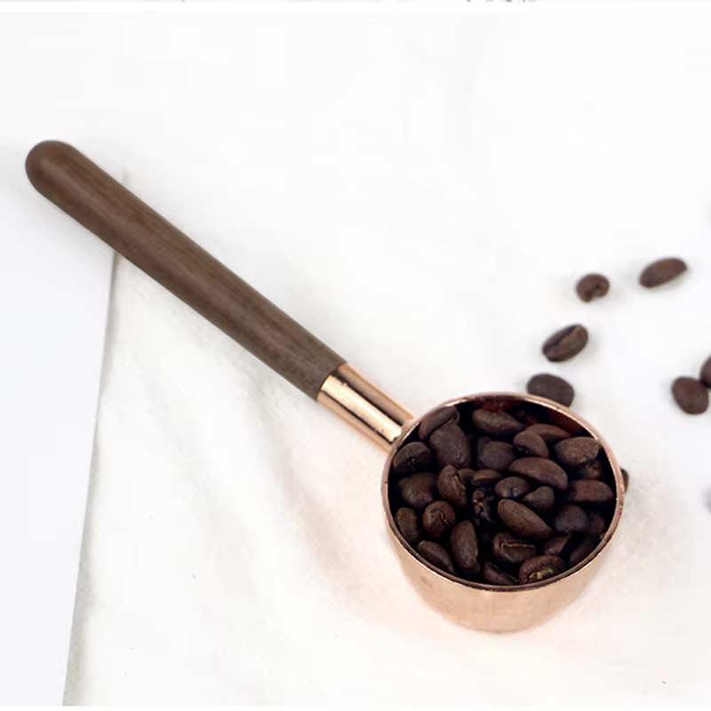 Cuillère-mesure pour grains de café, bois massif, cuivre, 10g