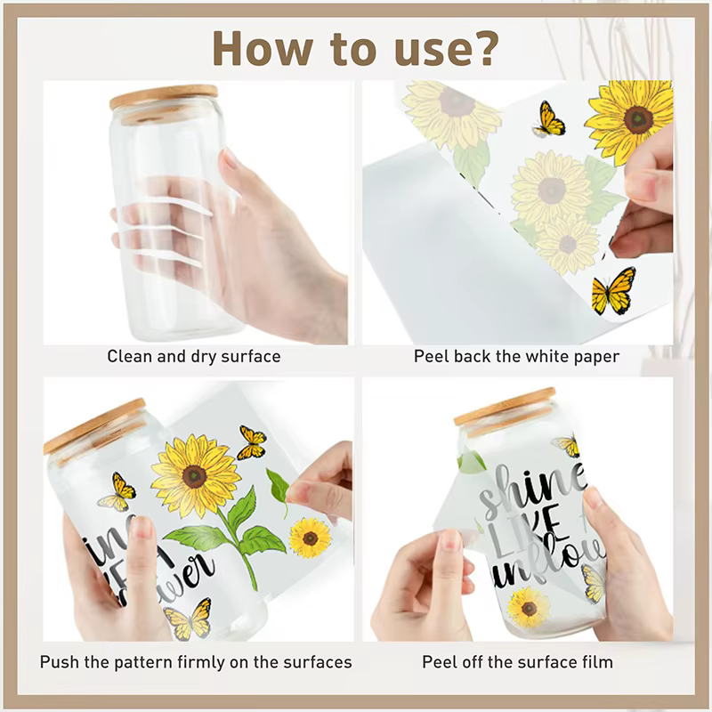 Autocollants UV DTF Fraise Douce pour Filles, Motifs Fruits et Fleurs Mignons pour Bouteilles en Verre de 16 oz, Décalcomanies de Transfert DIY Imperméables