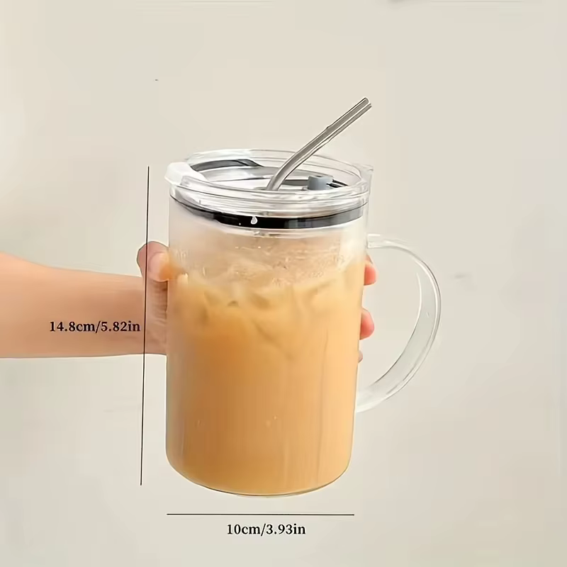 Grand verre avec couvercle et paille de 1l