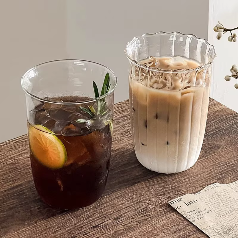 INS tasses en verre Transparent rayure créative tasse à café froid jus de glace Cocktail