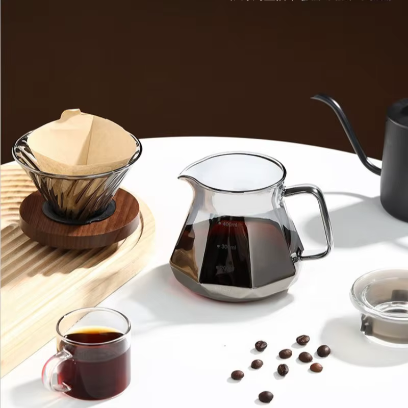 Cafetière à filtre en verre, design diamant, avec support de filtre, pour usage domestique et professionnel