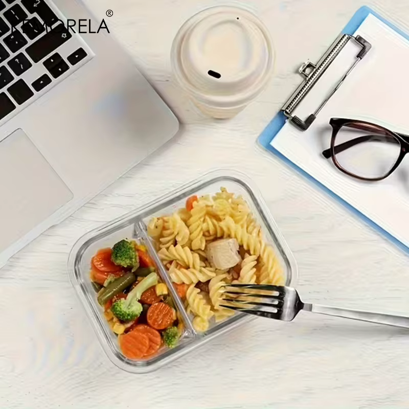 Boîte à lunch en verre à 2/3 compartiments avec couvercle à clipser
