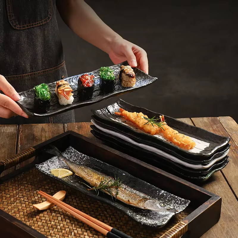 Assiette Japonaise Longue Carrée en Céramique