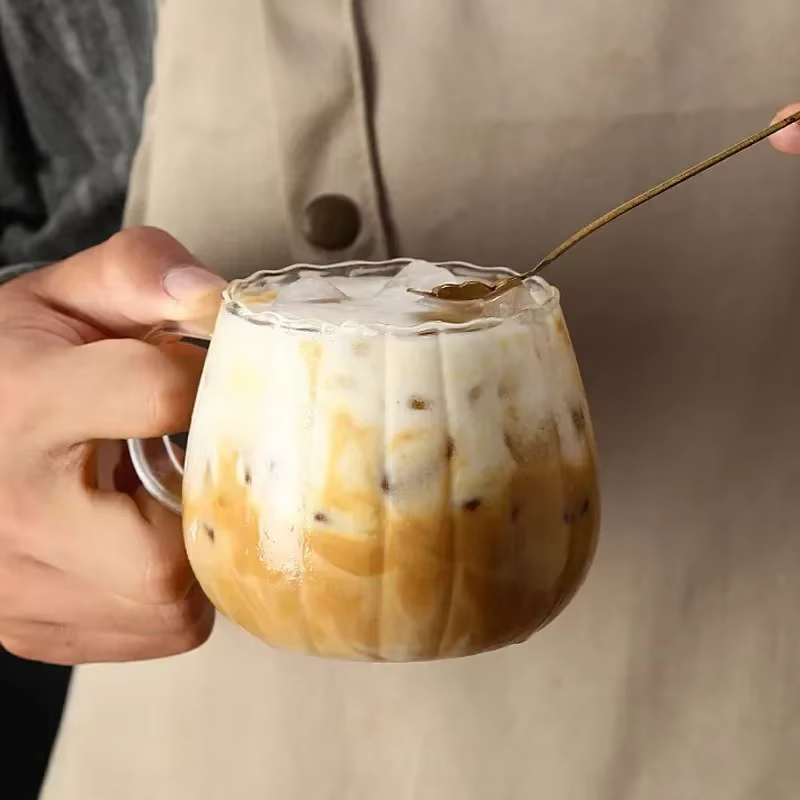 JUSTINLAU 400ml tasses à café en verre à haute teneur en Borosilicate tasse à rayures créative petit déjeuner