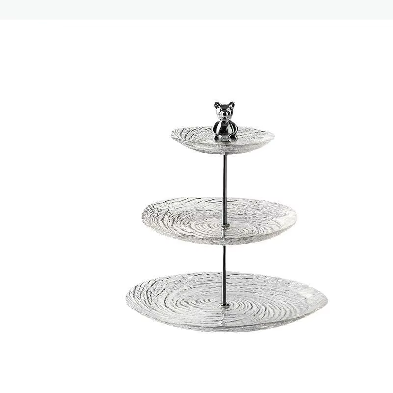 Plateau à fruits en verre à motif spiralé à 3 étages, plateau créatif pour desserts et gâteaux, plateau pour fruits secs, plateau de service, vaisselle de cuisine moléculaire