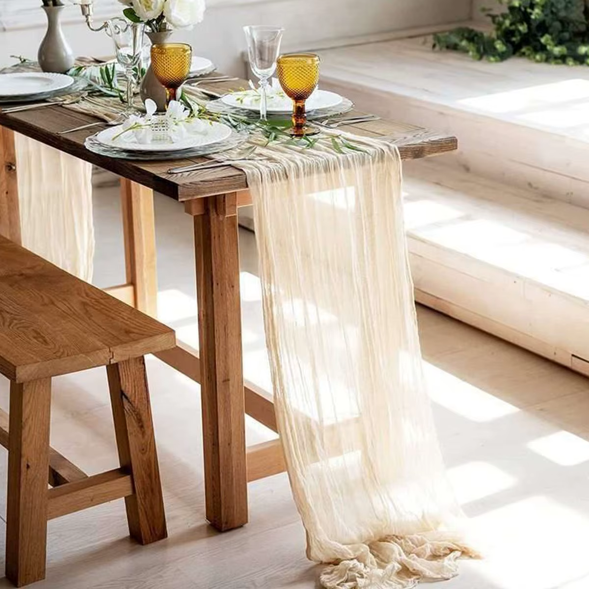 Chemin de Table en gaze semi-transparente vert sauge