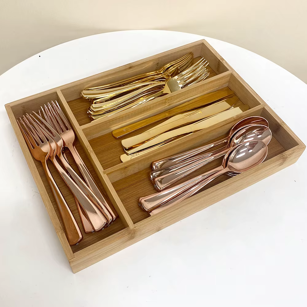 Plateaux de rangement divisés pour couverts en bambou
