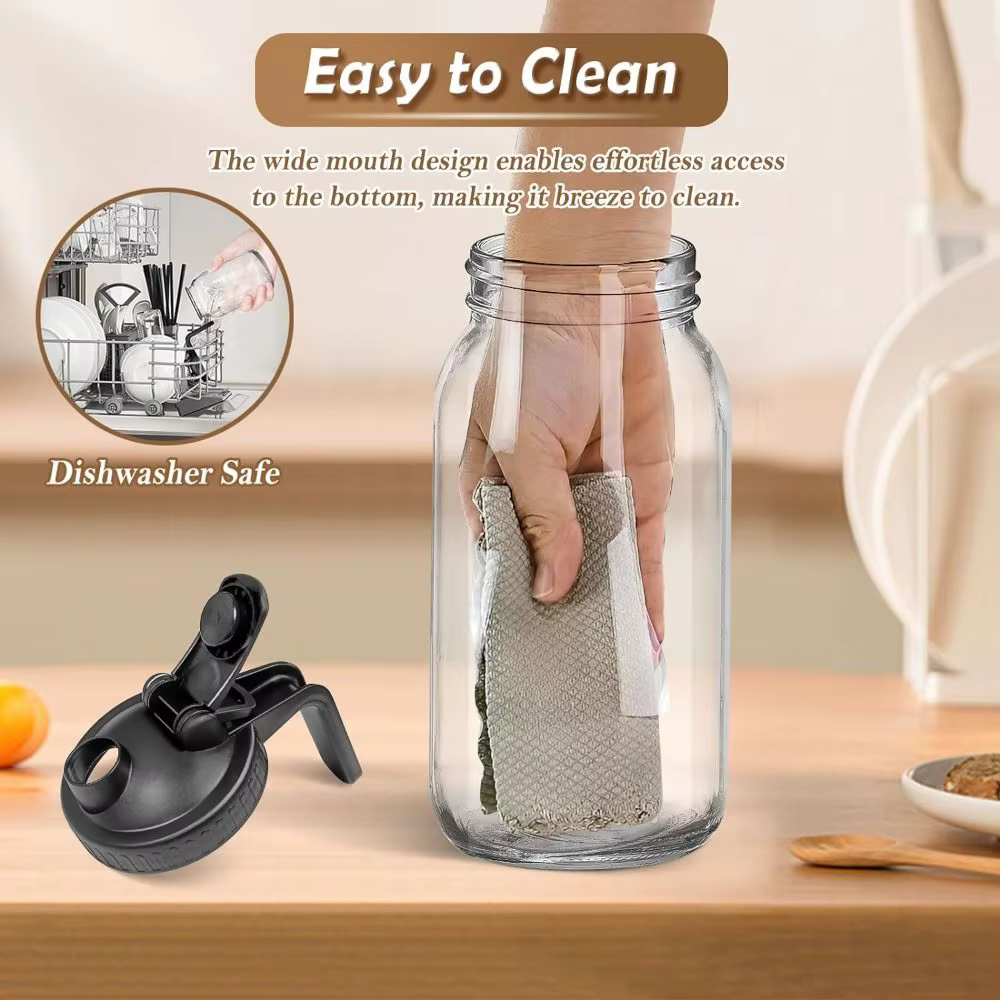 Pot Mason en verre transparent avec poignée et couvercle