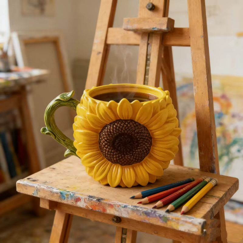 Tasse à café en céramique Tournesol - Tasse décorative florale 3D