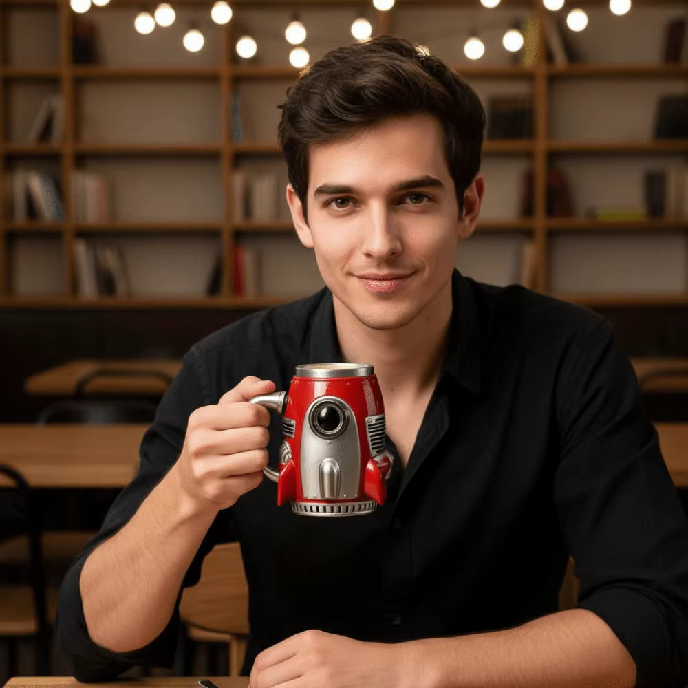 Mug à café design fusée spatiale 3D