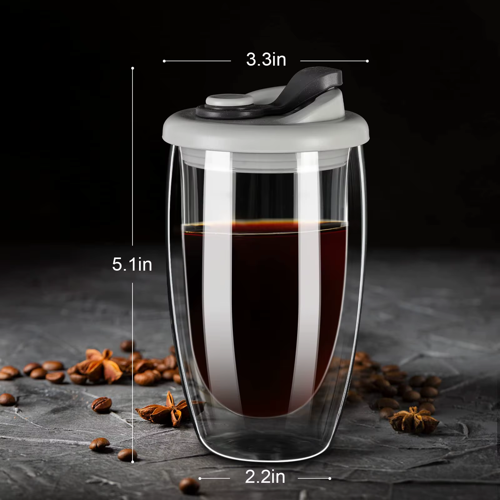 Tasses à café en verre à Double paroi de 12/15OZ avec bec