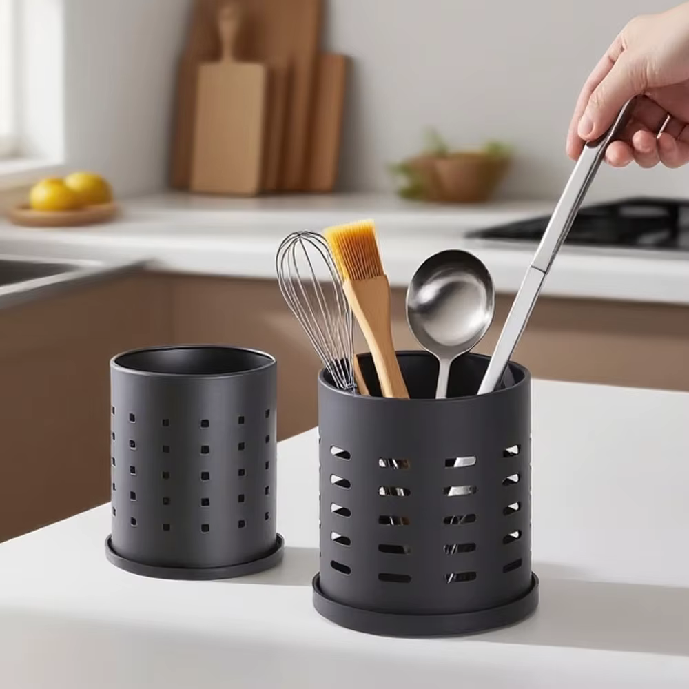Porte-couverts en acier inoxydable noir
