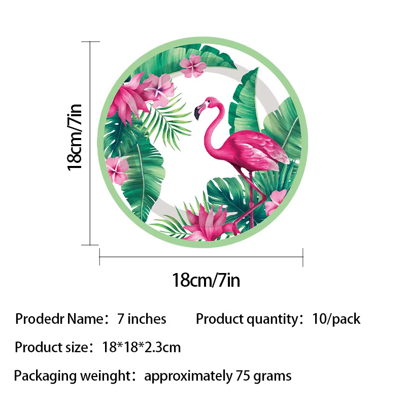 Vaisselle rose flamant rose et ananas avec motifs de palmiers