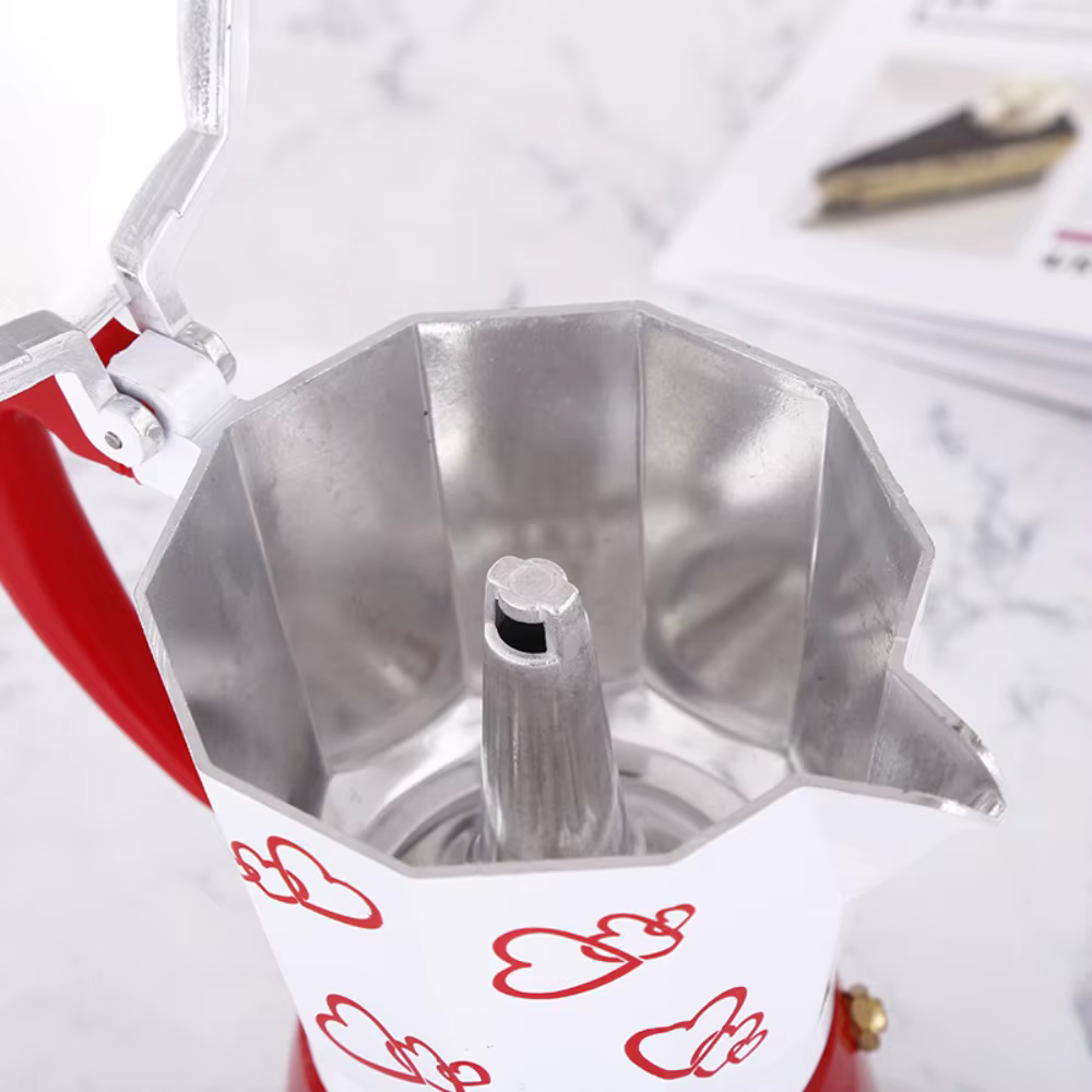 Pot à moka en aluminium à motif de cœur personnalisé