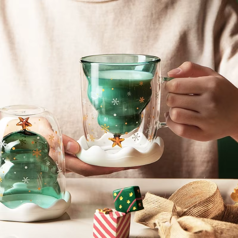 YWDL Arbre de Noël Tasses à café avec couvercle Tasse à thé