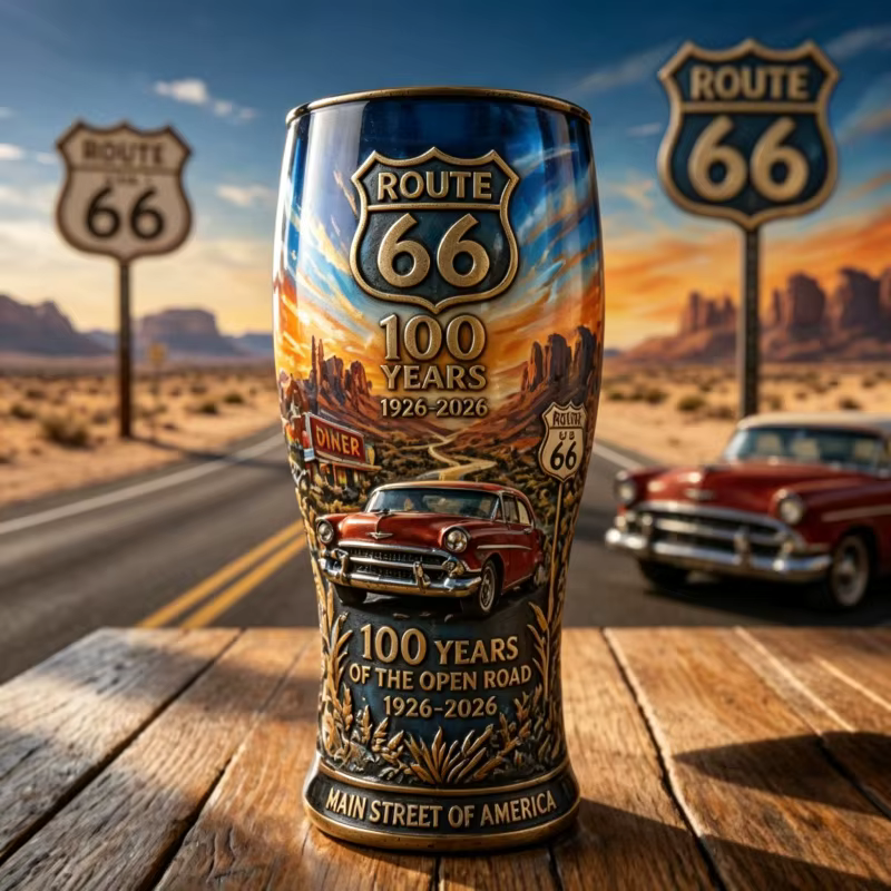 Chope à bière en verre vintage Route 66