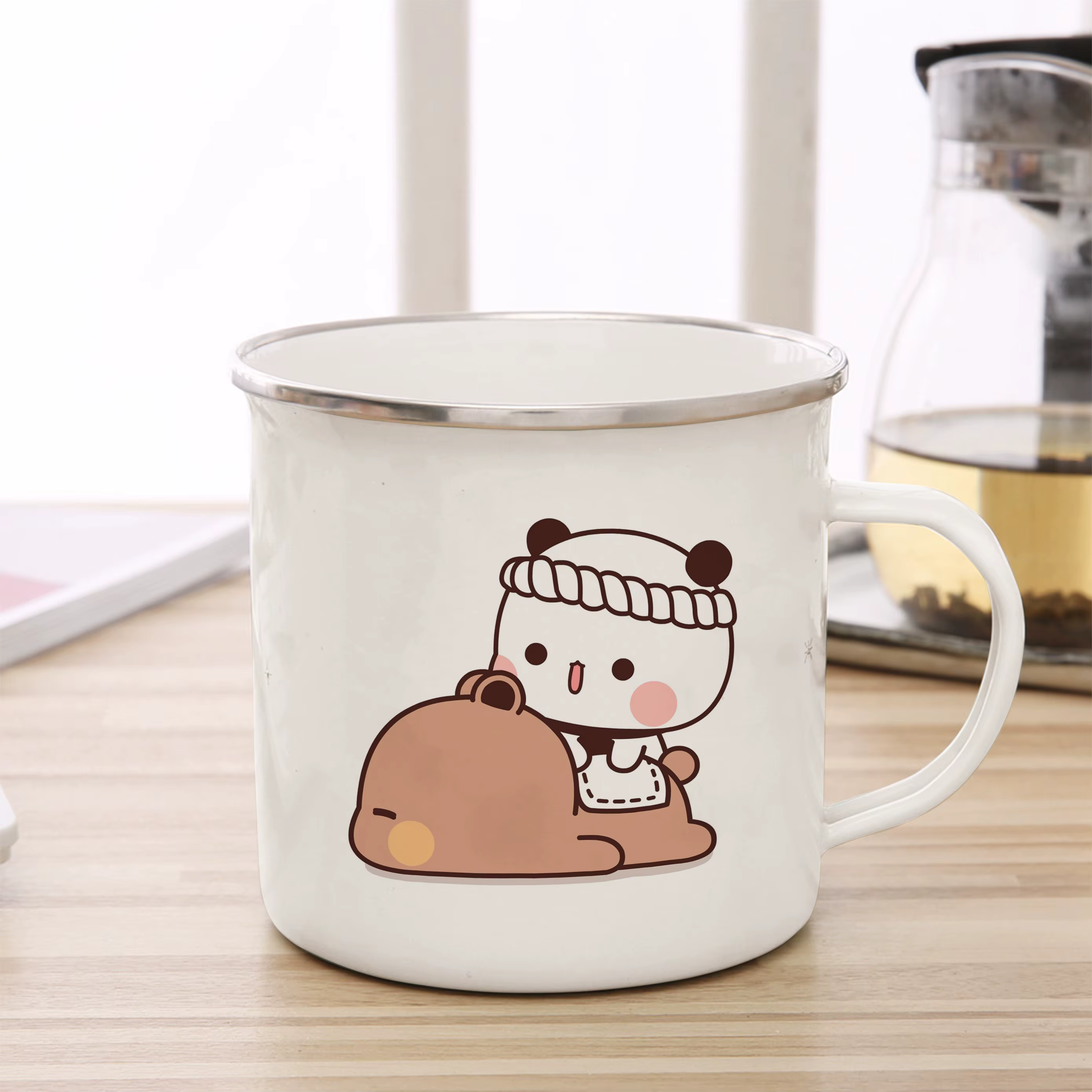 Dessin animé lait moka ours seins et Doodle émail tasse café thé