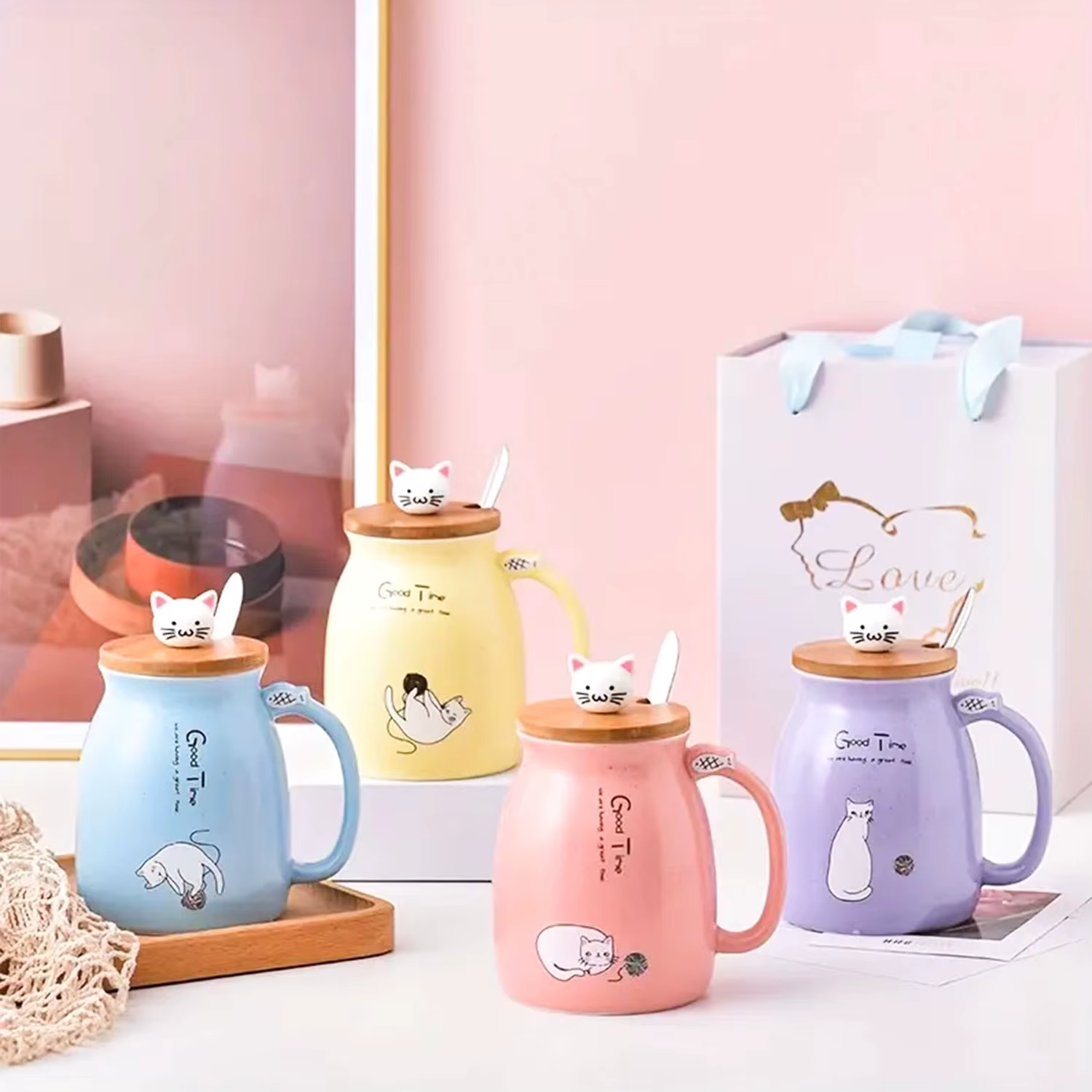 Tasse à thé Kawaii, tasse à café en céramique avec chat mignon