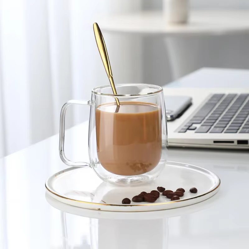 Tasse en verre Double couche avec poignée