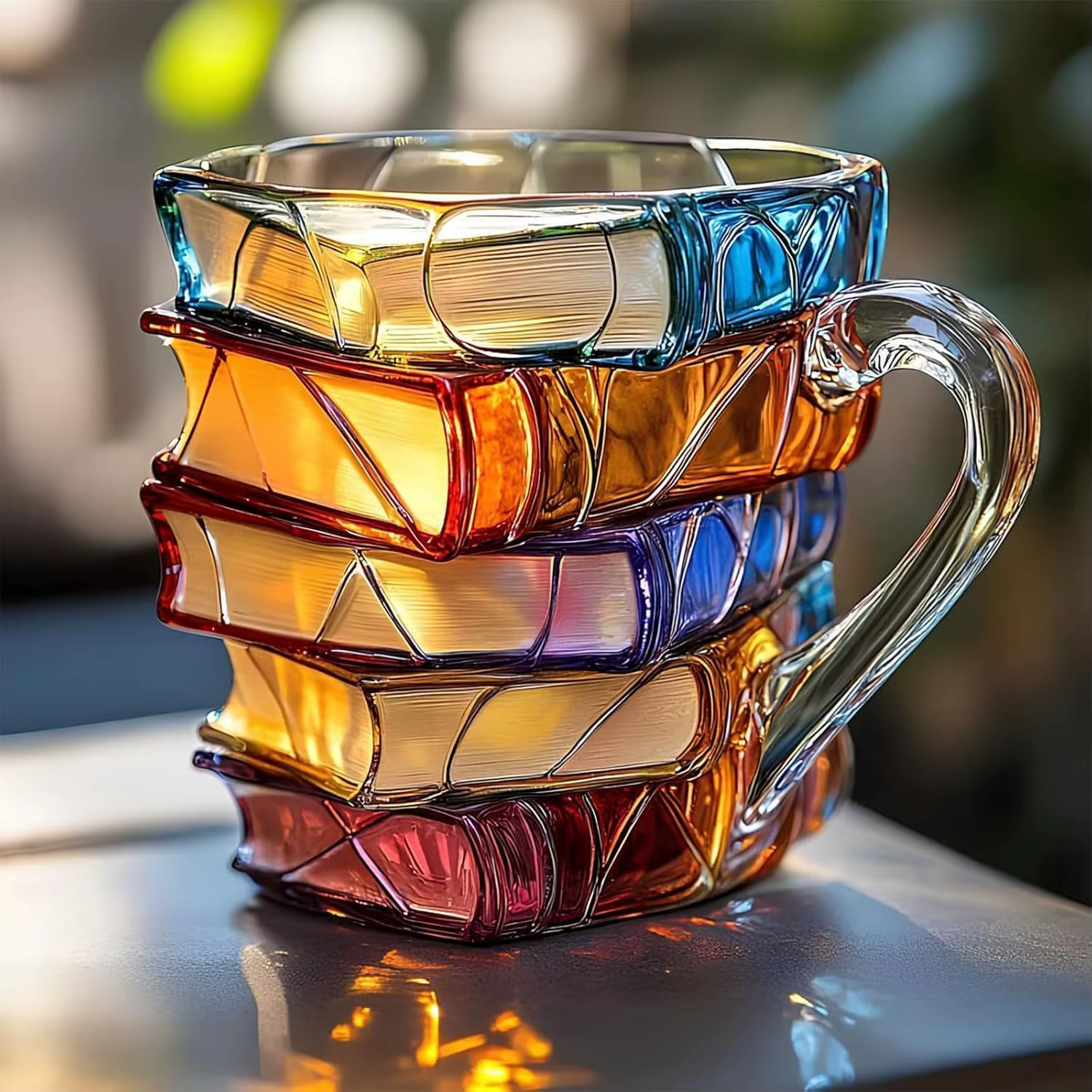 Tasse à livre peinte, tasse à café en verre coloré 3D