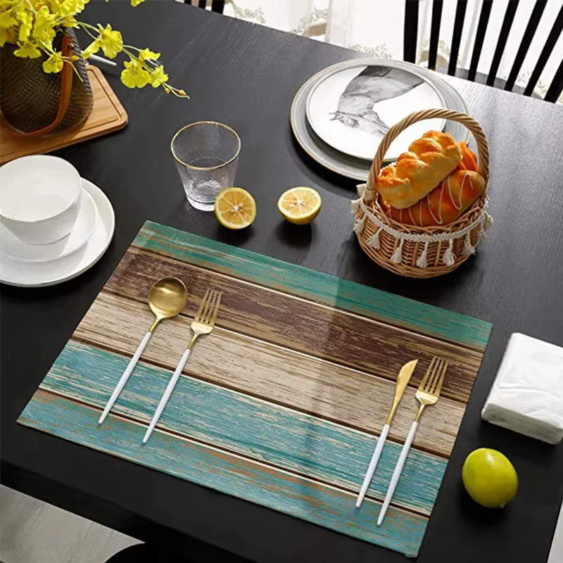 Set de 4 napperons en bois de grange rustique rétro, linge de bergame, décoration de table pour cuisine et table à manger