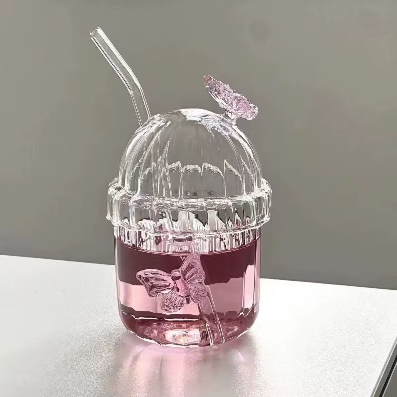 Verre torsadé Transparent papillon, tasse d'eau de haute beauté, verre de bière, jus domestique, verres à whisky, boissons froides, verrerie
