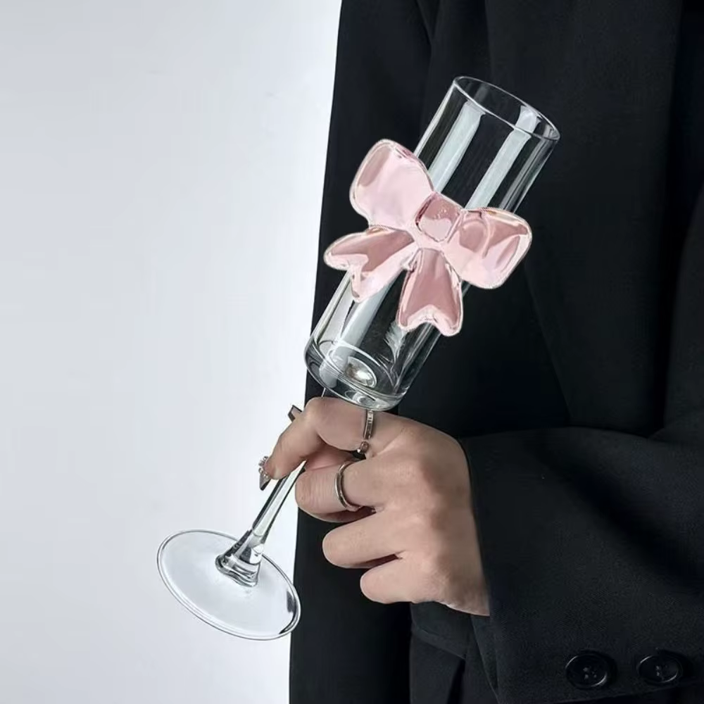Verre à Champagne avec nœud rose clair