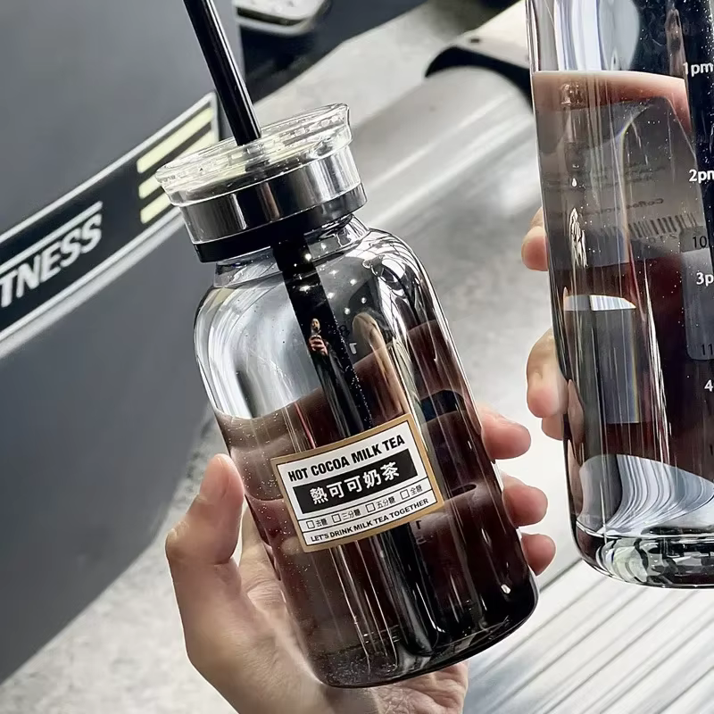 Ins-Bouteille d'eau en verre avec marqueur de temps