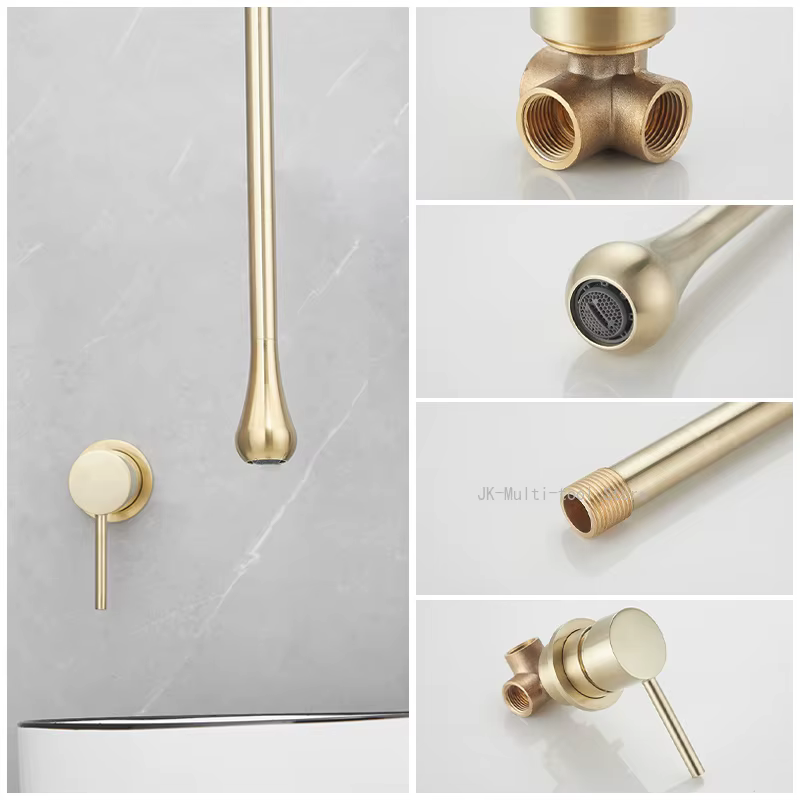 Robinet de salle de bain doré brossé, design plafond, mitigeur en laiton pour lavabo, eau chaude et froide, robinet de lavabo pour hôtel, robinets personnalisés