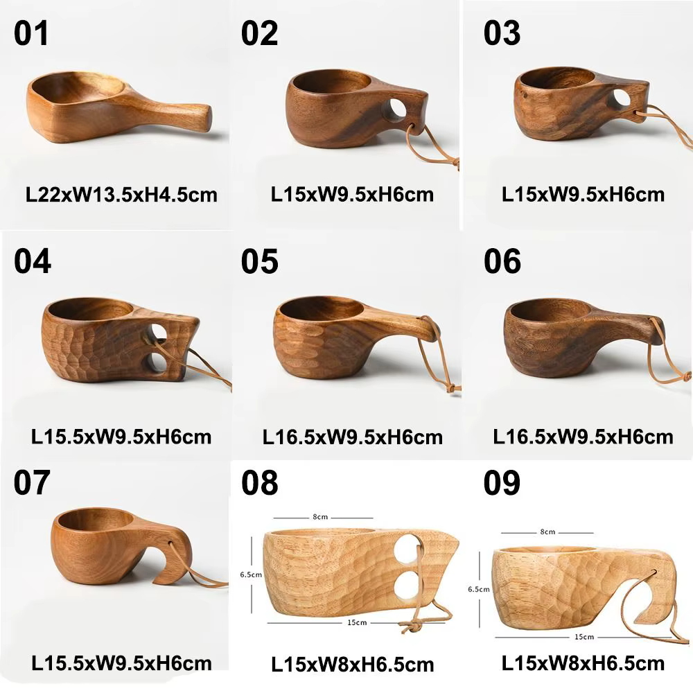 Kuksa-Tasse à café portable avec poignée en bois et caoutchouc