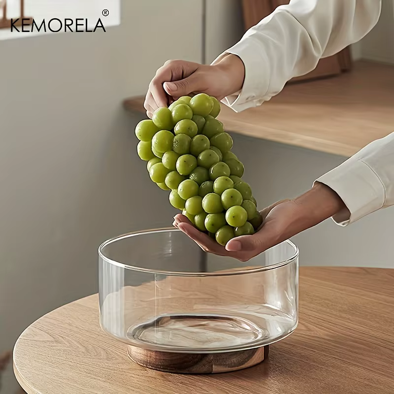Bol à fruits en verre créatif grand bol à salade Base en bois collations pop-corn noix bols de rangement maison noël Snack conteneur de stockage