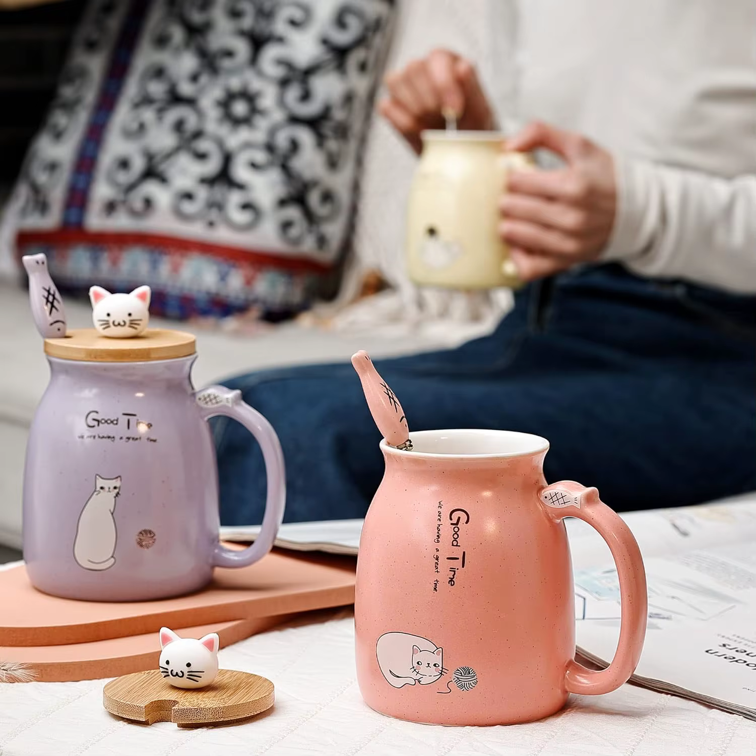 Tasse à thé Kawaii, tasse à café en céramique avec chat mignon