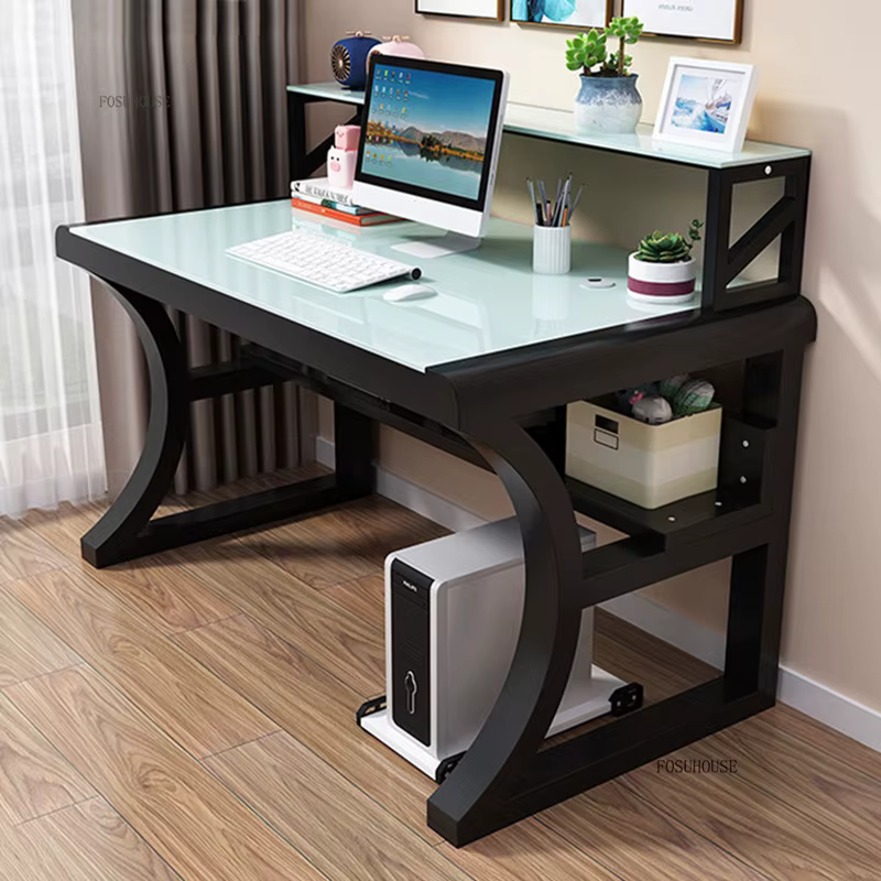 Bureaux d'ordinateur créatifs en verre trempé, table d'ordinateur de bureau à domicile, pour meubles de bureau, bureau minimaliste moderne pour chambre à coucher