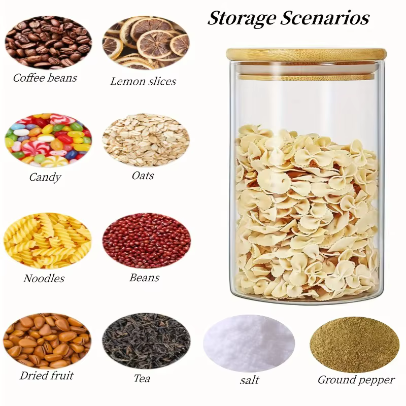 Bocaux de stockage ronds en verre avec couvercle en bambou