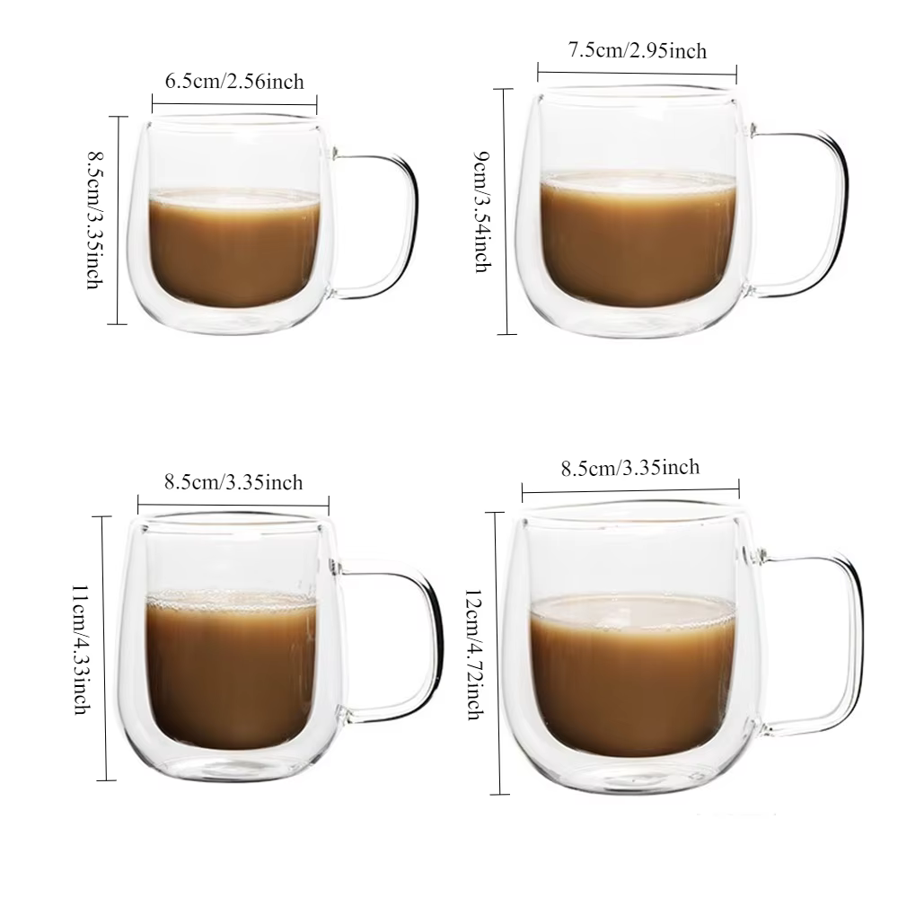 Tasse à café en verre à Double paroi avec poignée
