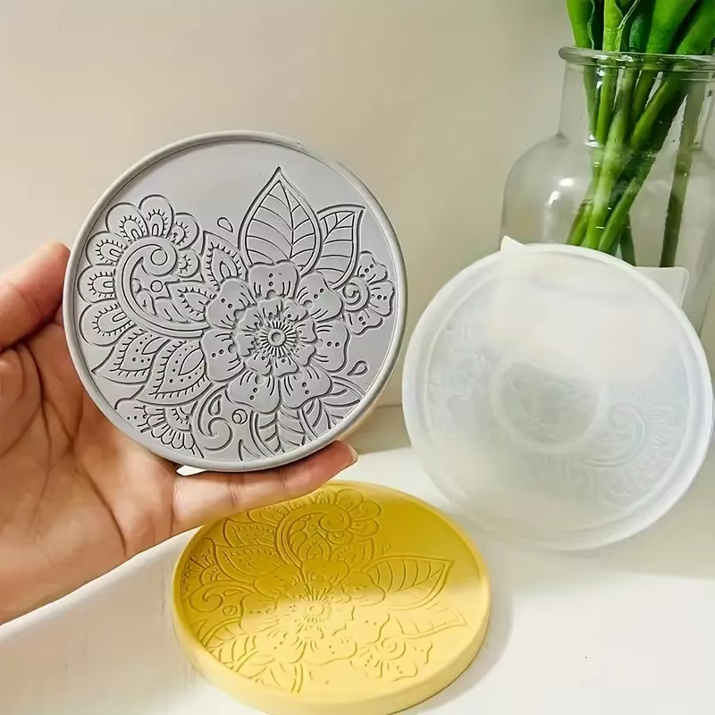 Moule rond en Silicone pour dessous de verre à fleurs
