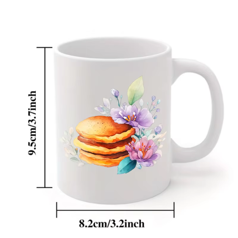 Tasse en céramique, macaron blanc et motif floral