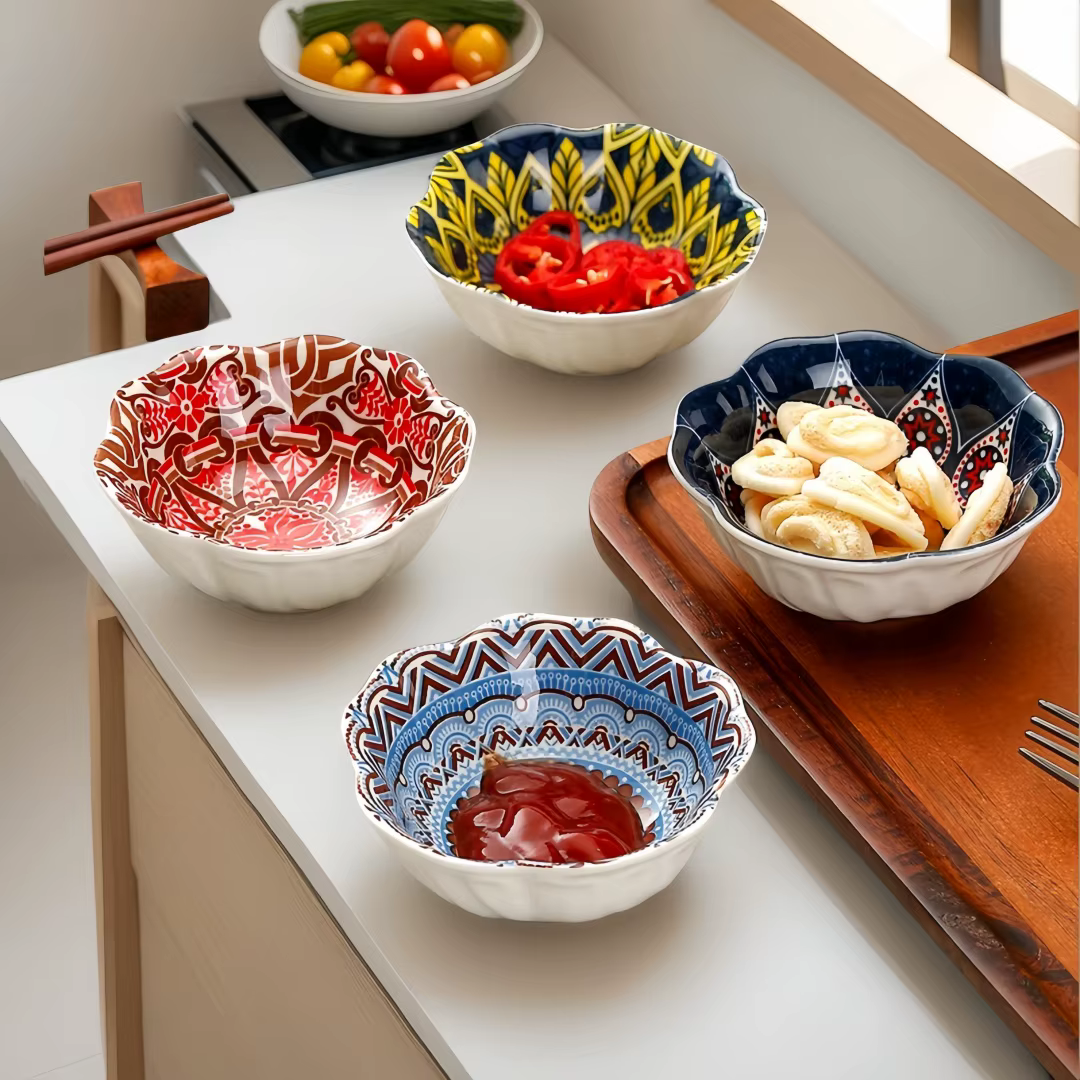 Ensemble de 8 plats à condiments en céramique peints