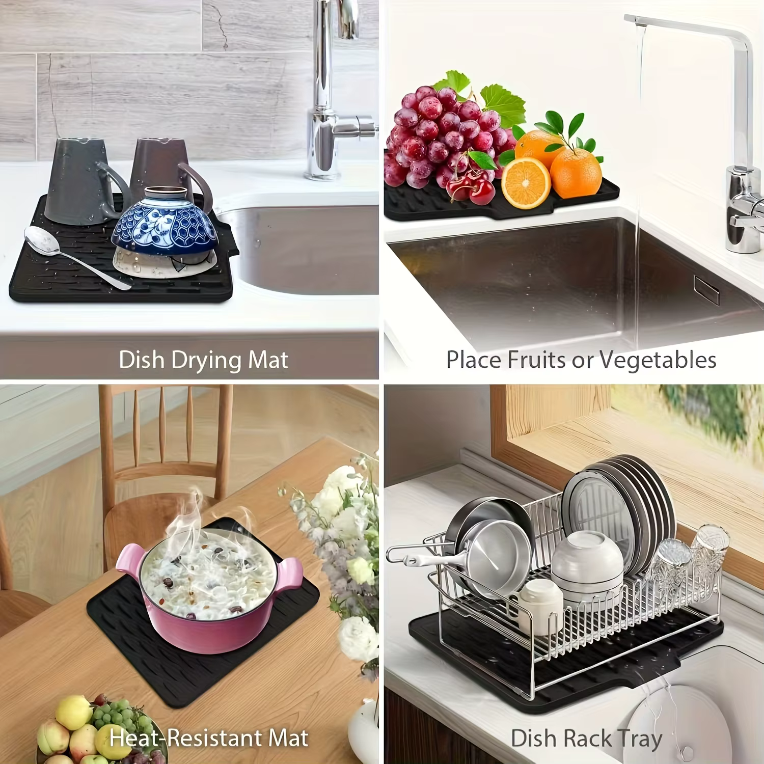 Tapis de vidange de cuisine en Silicone avec conception de Drainage intégrée