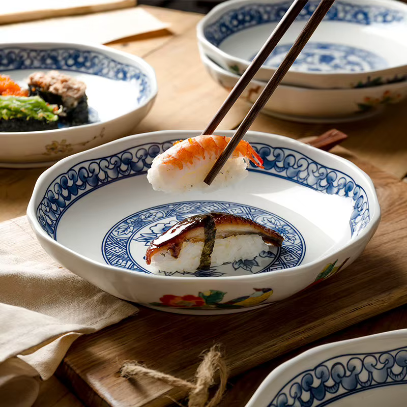 1 pièce – Assiettes en céramique bleues et blanches de style rétro chinois