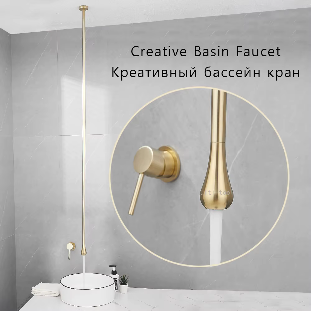 Robinet de salle de bain doré brossé, design plafond, mitigeur en laiton pour lavabo, eau chaude et froide, robinet de lavabo pour hôtel, robinets personnalisés