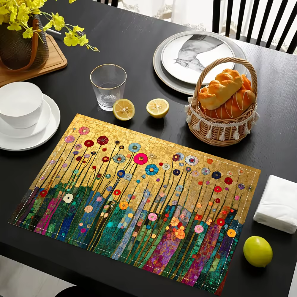 4 sets de dessous-de-plat dorés à motifs floraux Gustav Klimt – Design artistique